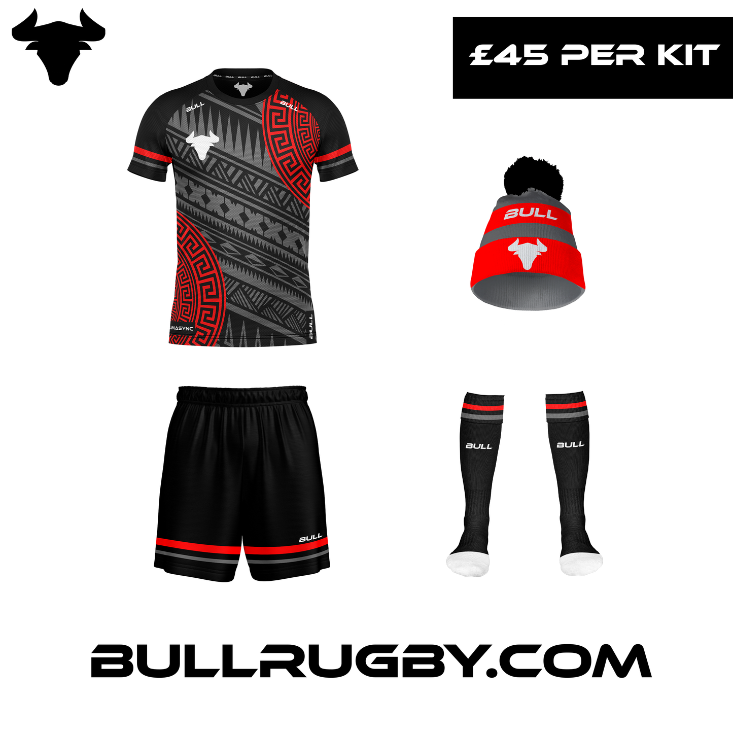 Customised Rugby Kits Rise As One Black/Red/Grey