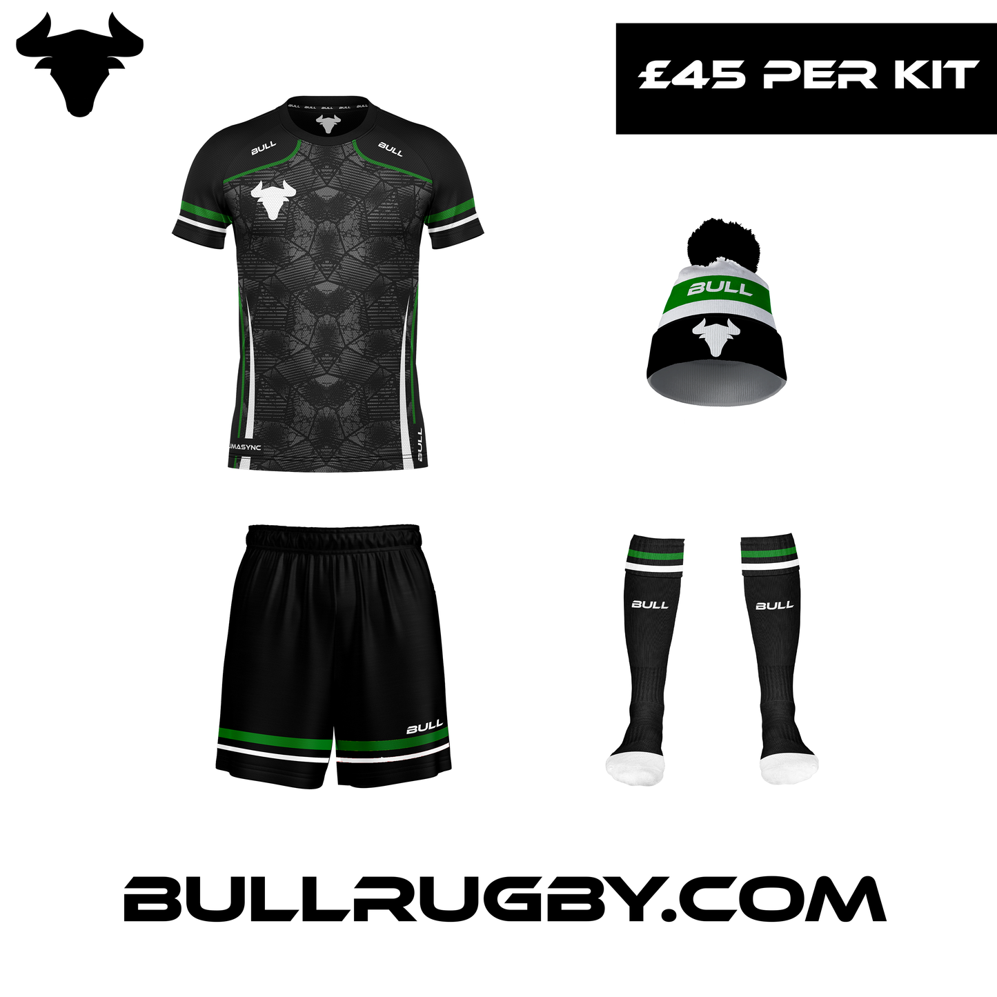 Customised Rugby Kits Scrum and Done Green and white