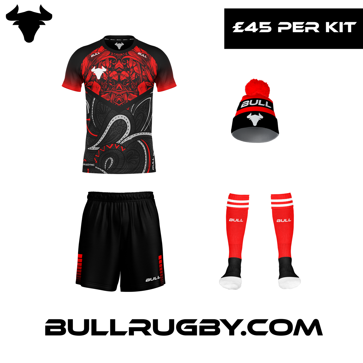 Customised Rugby Kits Heart and Soul Red/BLK